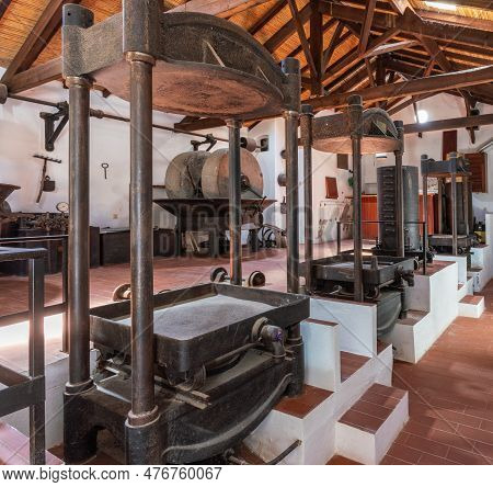 Olive Oil Press Is Installed In Premises Of The Ancient Equipment For Production Of Olive Oil, Stone