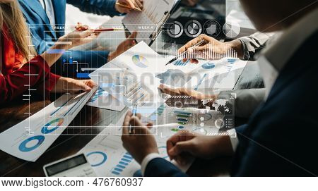 Business Team Hand Project Manager Working And Update Tasks And Gantt Chart Scheduling Virtual Diagr