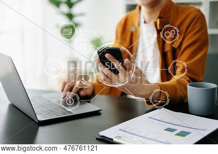 Sdk  Software Development Kit Programming Language Technology Concept, Person Typing Laptop Computer