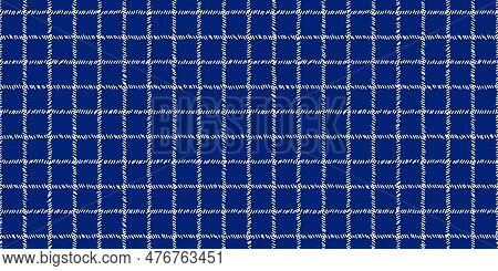 Windowpane Plaid Blue And White Seamless Pattern With Sketchy Lines