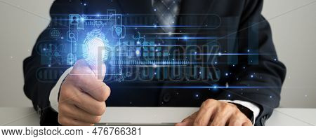 Id Fingerprint Web Protection And Security Interface, Modern Male Use Fingerprint To Access Personal