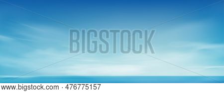 Morning Sky, Horizon Spring Sky Scape In Blue By The Sea,vector Of Nature Cloud, Sky In Sunny Day Su