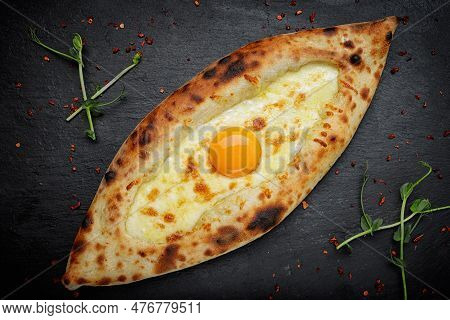 Baked Khachapuri With Egg And Cheese, Up Close
