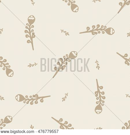 Quirky Floral Lino Cut Motif Vector Pattern. Seamless Decoration Of Whimsical Foliate Design For Sca
