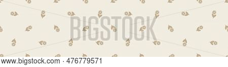 Quirky Floral Lino Cut Motif Vector Border. Seamless Decoration Of Whimsical Foliate Design For Scan