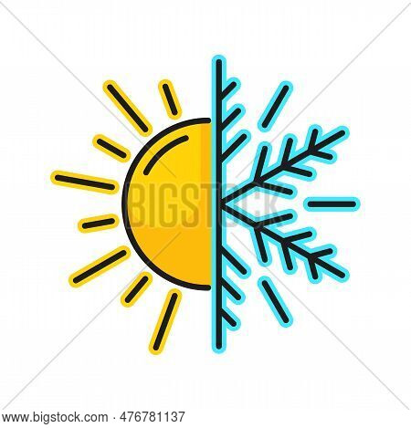 Breathable Sleep Bed Symbol, Sun And Snowflake Sign. Two Sided Summer And Winter Mattress With Memor