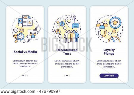 Micro Communities Tendencies Onboarding Mobile App Screen. Walkthrough 3 Steps Editable Graphic Inst