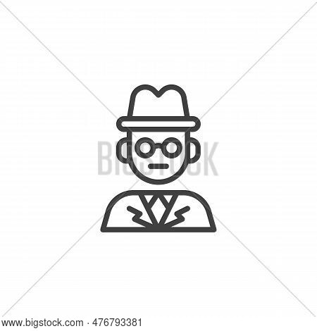 Inspector Man Line Icon. Person With Hat And Glasses Linear Style Sign For Mobile Concept And Web De