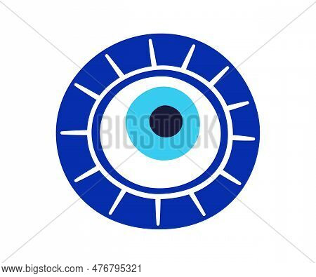 Evil Eye Talisman Icon. Turkish Or Greek Eye Symbol. Greece Ethnic Magic Amulet. Mystical Blue Hamsa