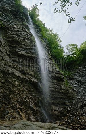 Perun Waterfall In The Gorge Of The Tuapse District Of Krasnodar Krai In Southern Russia. Rocks With