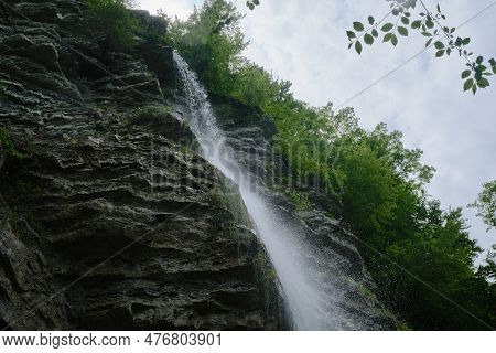 Perun Waterfall In The Gorge Of The Tuapse District Of Krasnodar Krai In Southern Russia. Rocks With