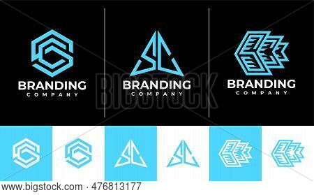 Modern Line Digital Letter S C Sc Logo Branding. Minimalist Initial Sc Cs Logo.
