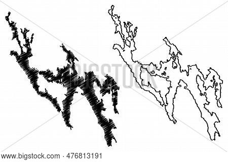 Lake Sommen (kingdom Of Sweden) Map Vector Illustration, Scribble Sketch Map