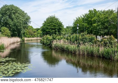 Scenic View Over Nature Relfections In The River Durme Around Lokeren, Flanders, Belgium
