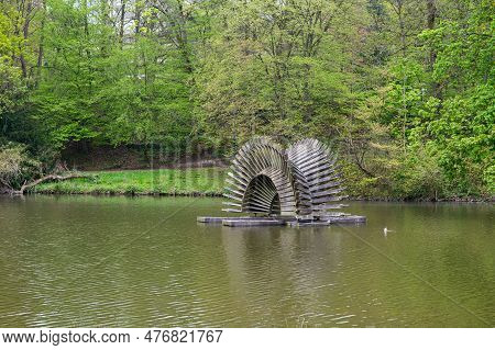Wooden Construction For Water Birds In A Pond At The Tenreuken City Park, Auderghem, Brussels, Belgi