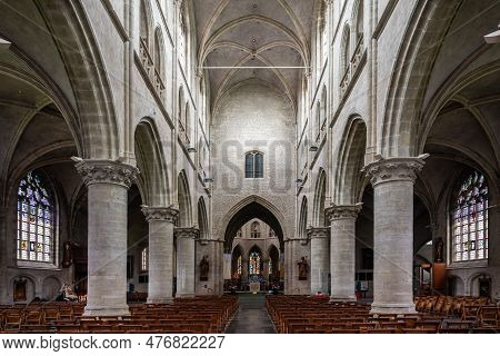 Hulst, Zeeland, The Netherlands - May 21, 2023 - Gothic Interior Of The Saint Wilibrordus Catholic C