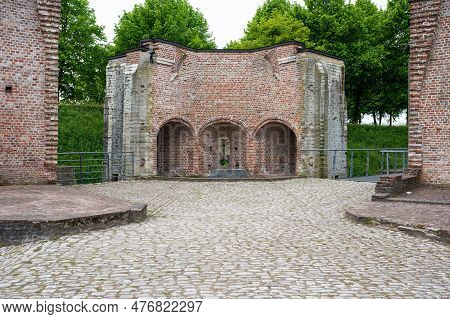 Hulst, Zeeland, The Netherlands - May 21, 2023 - Historical Brick Stone Construction Of The Medieval
