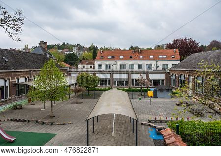 Uccle, Brussels Capital Region, Belgium - May 10, 2023 - Playground Of A Local Primary School