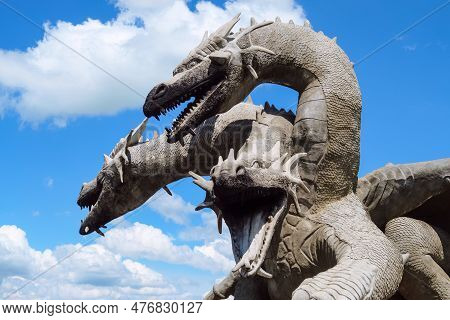 Lipetsk Region, Russia - July 14, 2022: Monument Of Russian Fairytale Three-headed Dragon Zmey Goryn