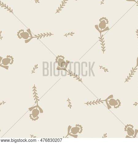 Quirky Floral Lino Cut Motif Vector Pattern. Seamless Decoration Of Whimsical Foliate Design For Sca