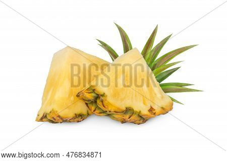 Whole Pineapple And Pineapple Slice. Pineapple With Leaves Isolated On Transparent Background With C