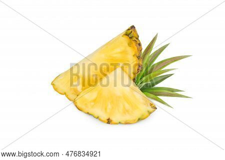 Whole Pineapple And Pineapple Slice. Pineapple With Leaves Isolated On Transparent Background With C