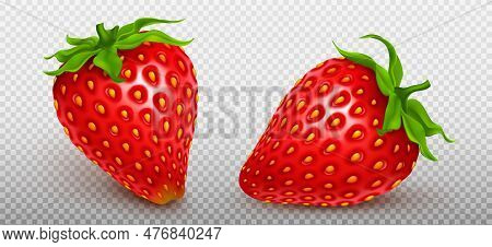3d Strawberries, Red Fruit Isolated On Transparent Background. Fresh Organic Food, Sweet Fruit For J