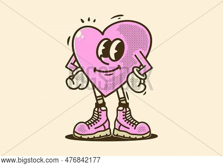 Mascot Character Illustration Design Of A Pink Heart In A Cocky Style