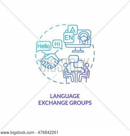 Language Exchange Groups Blue Gradient Concept Icon. Educational Technology. Foreign Language. Micro