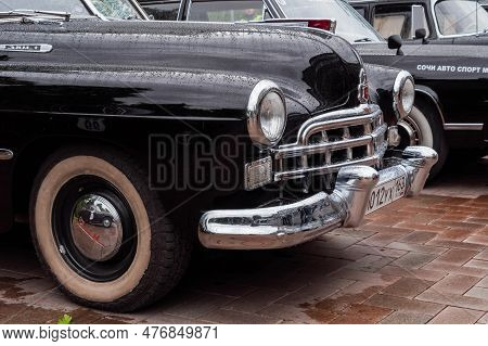 Nizhny Novgorod, Russia - June 15, 2020: Classic Soviet Car Exhibition. Customized Black Gaz-12 Zim.