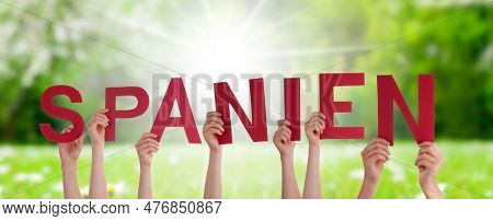 People Hands Building Word Spanien Means Spain, Grass Meadow
