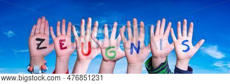 Children Hands Building Zeugnis Means School Report, Blue Sky