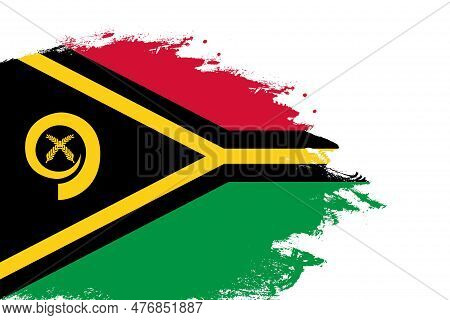 Vanuatu Flag On A Stained Stroke Brush Painted Isolated White Background With Copy Space
