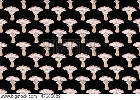 Seamless Pattern Of Mushrooms. Hand Drawing Illustration In Cartoon Style Isolated On White.