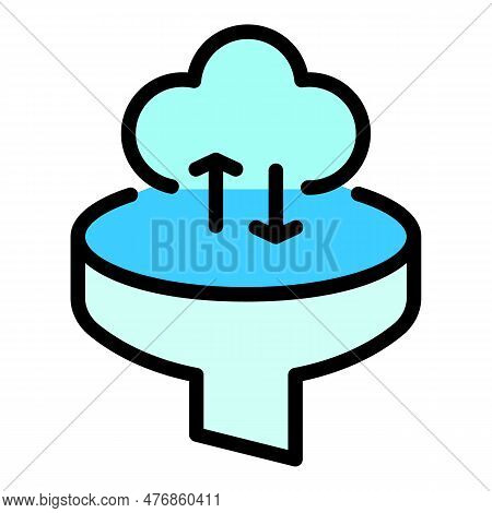 Funnel Data Cloud Icon. Outline Funnel Data Cloud Vector Icon For Web Design Isolated On White Backg