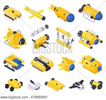 Underwater Vehicles Machines Equipment Isometric Icon Set With Machines For Diving For Scuba Diving 