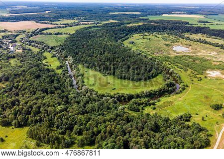 View From A Great Height On The Meandering Bed Of The Luzha River In The Maloyaroslavetsky District,