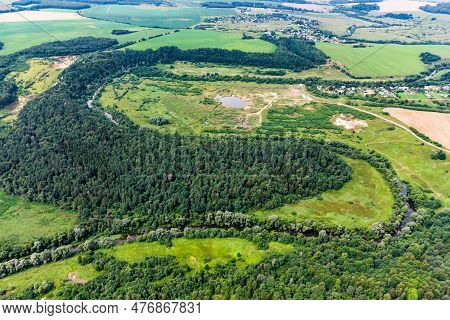 View From A Great Height On The Meandering Bed Of The Luzha River In The Maloyaroslavetsky District,