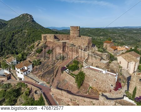 Aerial Panoramic View Of Vilafames In Castellon Listed As Beautiful Towns Of Spain. Detail Of The Ca