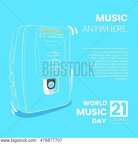 Music Poster With Vintage Music Player Portable Or Portable Cassette Player In Line Art Design