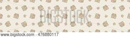 Whimsical House In Gender Neutral Vector Border. Rustic Organic Domestic Street On Seamless Ribbon.