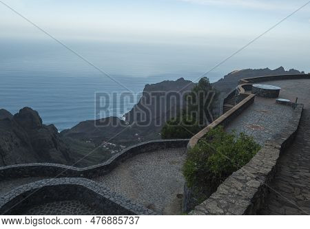 Large Stone Mountain Viewpoint Mirador Ermita Del Santo, Arure. View Towards The Valley Of Village T