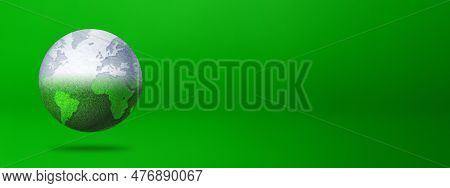 World Globe Undergoing Snowmelt Due To Global Warming. Isolated On Green Background. 3d Illustration