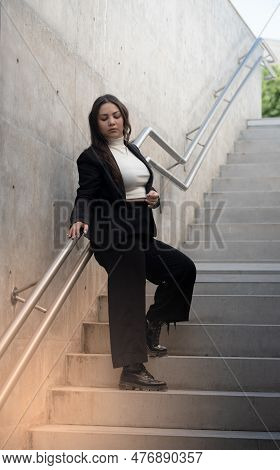Young Attractive Woman Wearing Casual Clothing Posing Outdoors In The City. Nicosia Cyprus