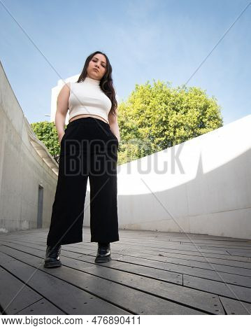 Young Attractive Woman Wearing Casual Clothing Posing Outdoors In The City. Nicosia Cyprus
