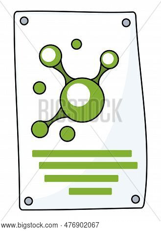 White Piece Of Paper Web Icon. Poster With Molecula, Chemical Info, Nailed From Four Sides. Vector I