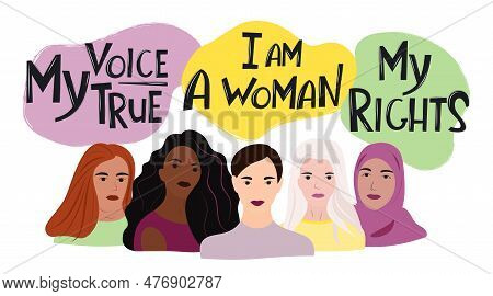 Women Of Nationally Different Countries. Women's Day. Set Of Women. Freedom, Equality And Independen