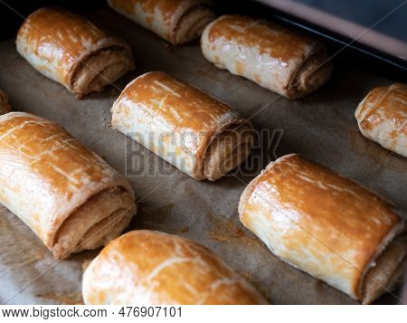 Azerbaijani National Confection Kyata With Crispy Baked Edges, Selective Focus. Buns With A Sweet Fi