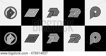 Modern Line Letter P Logo Branding. Geometric Tech Initial P Logo Design Set.