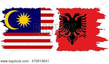 Albania And Malaysia Grunge Flags Connection, Vector